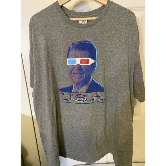 3D Ronald Reagan T Shirt Sz‎ 2XL Gray - Picture 3 of 7